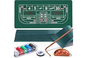 NEWTRY Craps Game Set: 35”×70” Craps Tabletop Layout, 48x11”Rubber Diamond Pyramid Bumper, 36” Rattan Stick, 5pcs Professiona