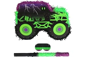 KEDAIJIN Green and Purple Monster Truck Pinata Car Pinata with Stick and Blindfold for Kids Boys Monster Truck Racing Car Birthday Party Supplies Decorations Carnival Party Favors(15.75*11*2.36 Inch,Small)