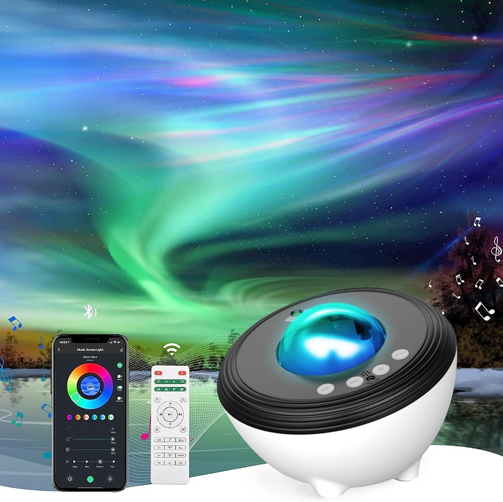YunLone Aurora Projector Galaxy Star Light with Bluetooth Speaker White Noise
