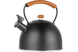 YSSOA Whistling Stovetop Tea Kettle, 3.2 Quart Stainless Steel Teapot with Cool Touch Ergonomic Handle, Hot Water Fast to Boil, Black