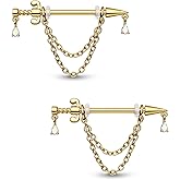 CM Crareesi Mania Dagger Nipple Ring 316L Stainless Steel Dangle Chain Nipple Piercing Jewelry 14G Gold Nipple Barbells for Women
