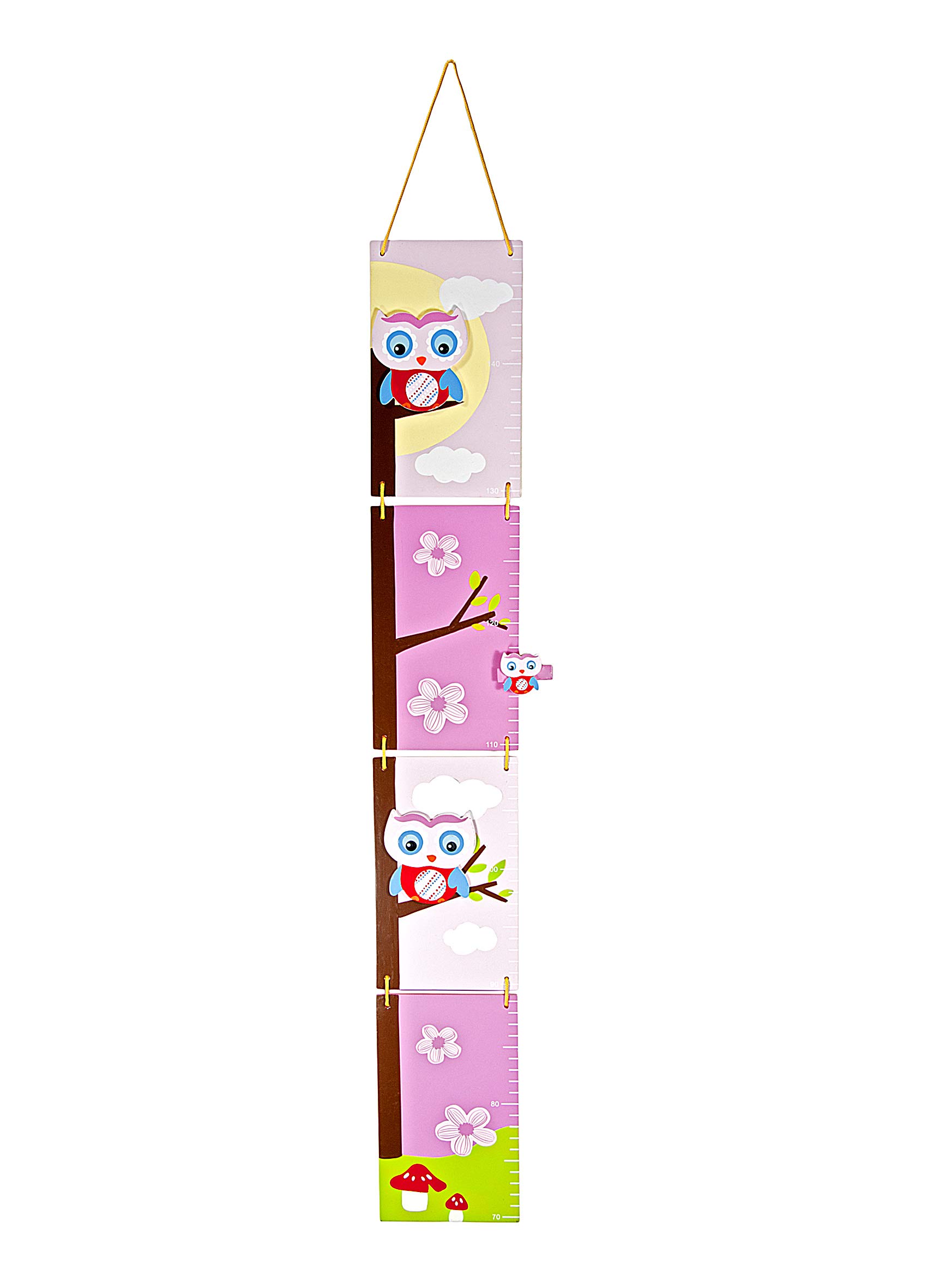 Mousehouse Gifts - Pink Owl Height Chart for Kids' Room Growth Tracking, Wooden Baby Growth Measure