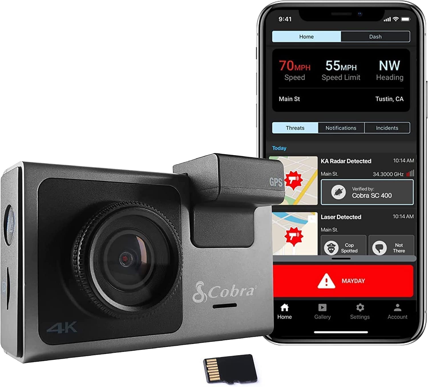 Cobra SC400 Dash Cam – 4K Resolution, Alexa, 3-Camera Capable, Real-Time Driver Alerts, Heads-Up Navigation, Emergency Mayday, Drive Smarter App, 3" Touchscreen, Wi-Fi & GPS, 32GB SD Card Incl