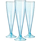 Homy Feel Blue Glitter Plastic Blue Wine Glasses 30 Pack,5 OZ Champagne Flutes Disposable for Party,Plastic Champagne Flutes,Mimosa Bar Glasse for New Years Eve Party Supplies 2024