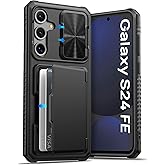 ATATOO for Samsung Galaxy S24 FE Case with Card Holder(Store 4-5 Cards) [RFID Blocking] & Slide Camera Cover, Military Grade Protection, Rugged Silicone Wallet Case for Galaxy S24 FE 6.7" 2024, Black