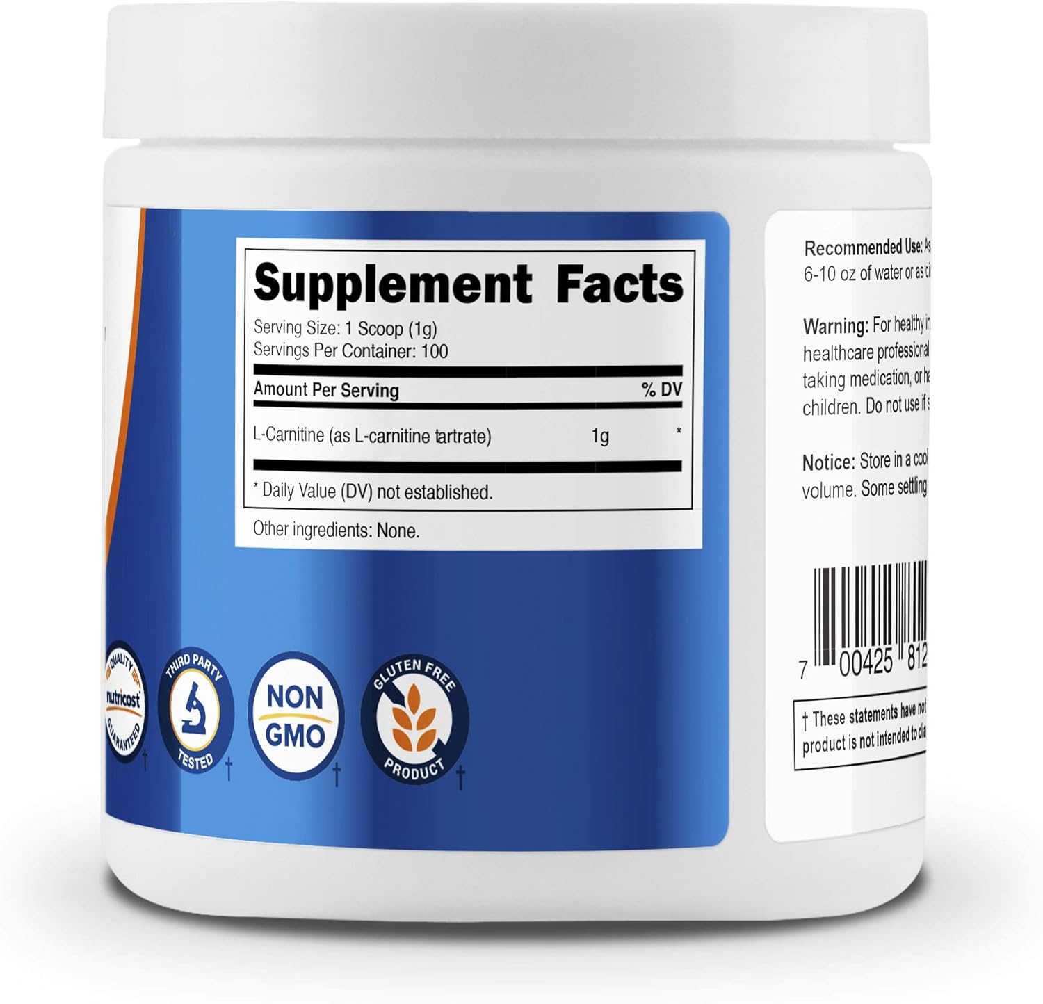 Nutricost L-Carnitine Tartrate Powder (100 Grams) - 1 Gram per Serving; 100 Servings: Health & Personal Care