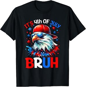 Bruh 4th of July Boys Kids Fourth of July Bald Eagle T-Shirt