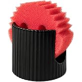 Ceramic Sponge Holder for Kitchen Sink，Porcelain Dish Sponge Holder | for Countertop,Minimalist Vertical Stripes, Scrub Daddy Drying Rack for Countertop, Bathroom, Kitchen Sink Organizer, Black