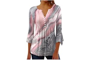 SHOPESSA 3/4 Sleeve Tops for Women Dressy Button Up Flowy Shirt Cute Summer Graphic Tees Womens Clothes Spring 2024