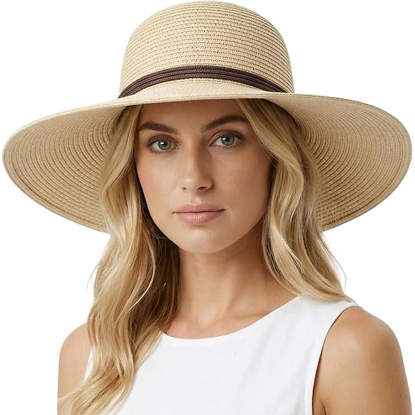 Women’s Vintage Wide Brim Straw Sun Hat with Cream Band Cove Straw Sun Hat | Women main image 3