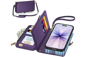 TUCCH Removable Crossbody Wallet Case for iPhone 17 (6.3-inch) 2025, 9 Card Holders RFID Blocking, Lanyard, Wrist Strap, Wire