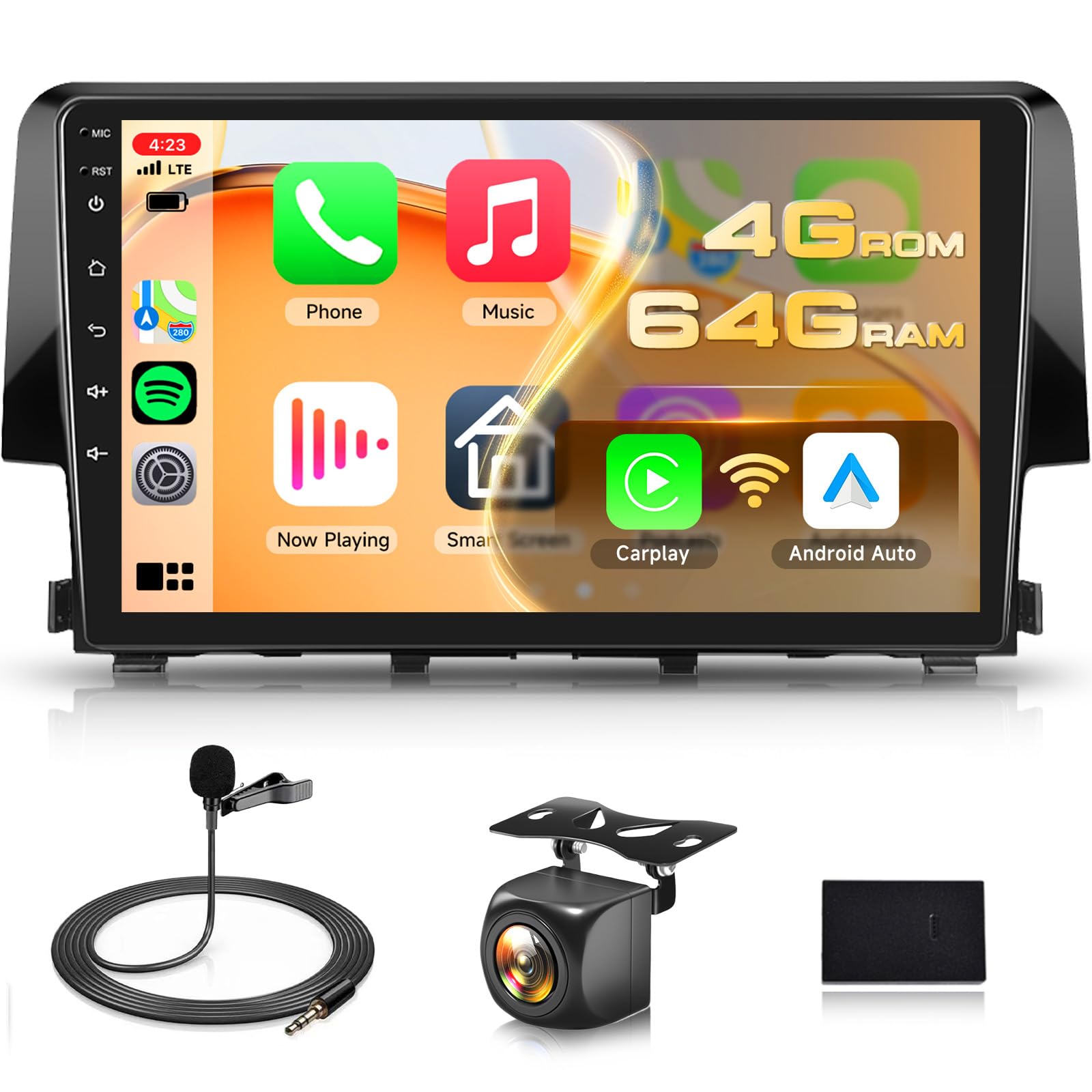 Photo 1 of 4GB+64GB Android Stereo for Honda Civic 2016-2021 Radio Upgrade 9 Inch IPS Touch Screen Head Unit, Driauto Car Stereo with Wireless Carplay Android Auto GPS WiFi DSP Bluetooth FM RDS Backup Camera