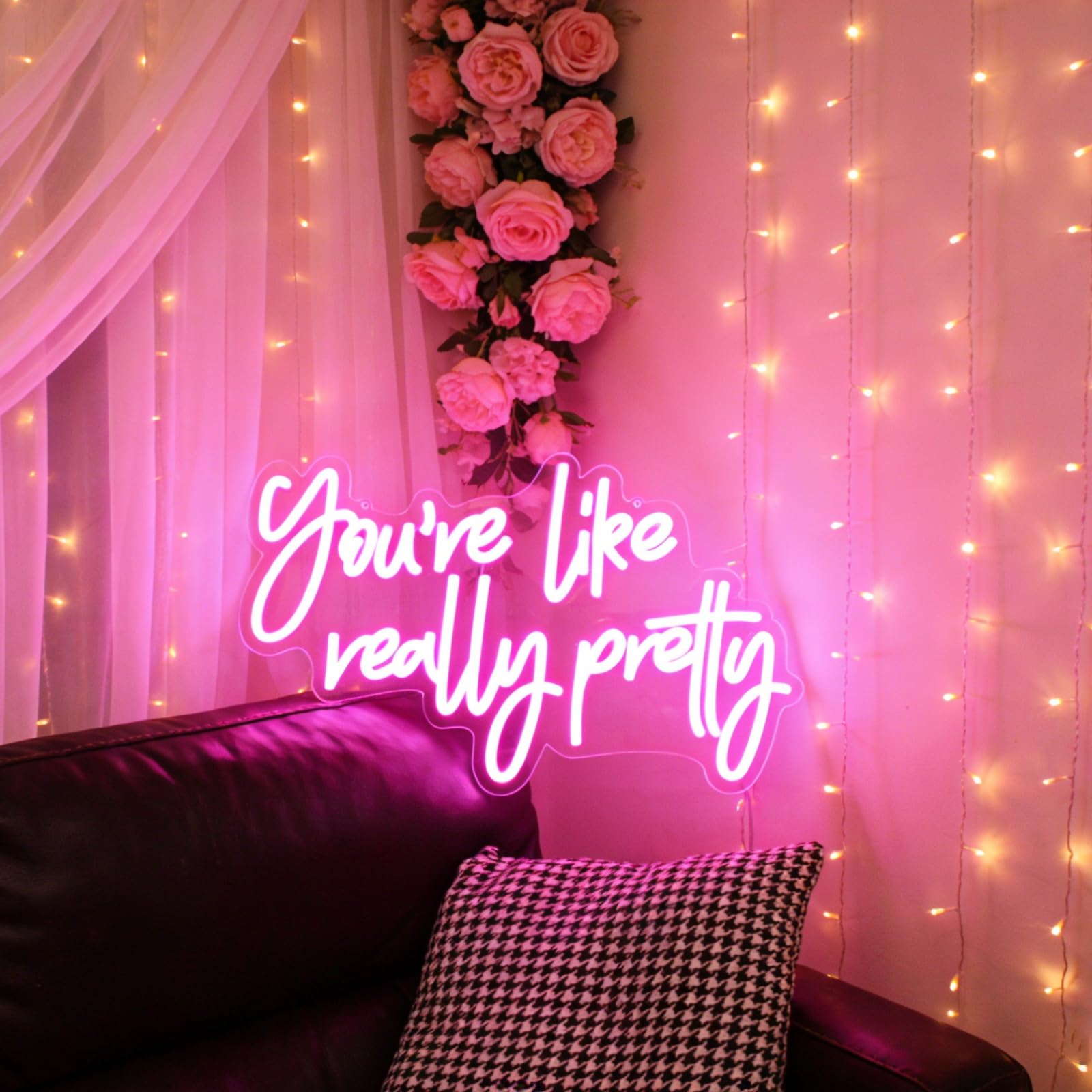 DAKABUKA You're Like Really Pretty Pink Led Neon Light Sign for Wall Decor Girls Bedroom Sign Birthday Wedding Party Wedding Engagement Party Gifts for Girlfriend Valentine's Day Image