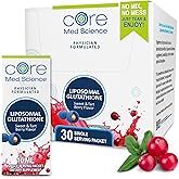 Core Med Science Liposomal Glutathione Supplement, Sweet & Tart Berry - Glutathione Drink Mix for Detox Support - Antioxidant Supplement for Energy, Brain Health, Skin & Liver Health - 30 Pack