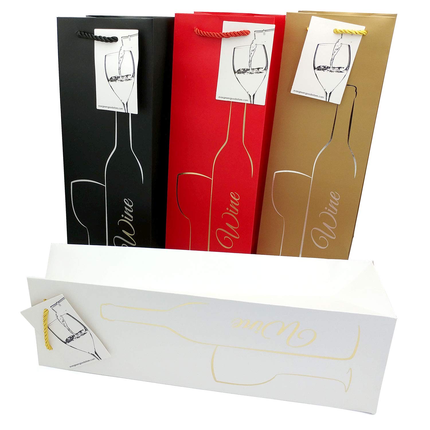 8 Wine Gift Bags with Gift Tag and Handles | Silhouette Bottle & Glass Design | Wine Bottle Carrier | H: 39 cm x W: 12 cm x D: 9 cm