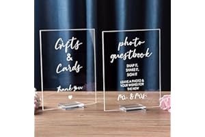 2 Pieces Wedding Photo Guest Book Sign 8 x 10 Inch Acrylic Wedding Signs for Ceremony and Reception Clear Photo Booth Sign wi
