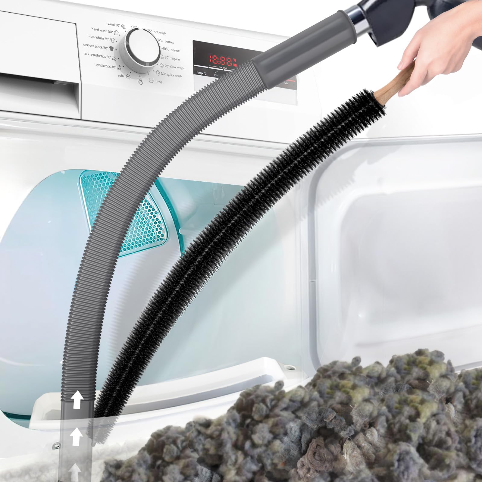 Photo 1 of PetOde 2 Pieces Dryer Vent Cleaner Kit Compatible with Most Vacuum Cleaner, Dryer Lint Brush and Vacuum Hose Attachment, Quickly Lint Remover, Deep Gray