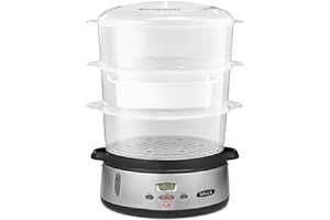 BELLA 9.5 QT Triple Tier Digital Food Steamer, Healthy Fast Simultaneous Cooking, Stackable Baskets for Vegetables or Meats, 