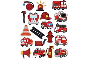Firetruck Shoe Decoration Charms, 19pcs PVC DIY Accessories for Clogs and Sandals, Party Theme Craft Decorations