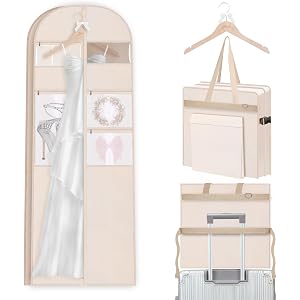 72" Wedding Dress Garment Bag with Wooden Hanger, Bridal Dress Travel Bag | with Shoulder Strap & Handle, for Long Wedding Go