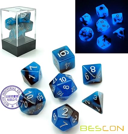 Amazon Com Bescon Two Tone Glow In The Dark Polyhedral Dice Set