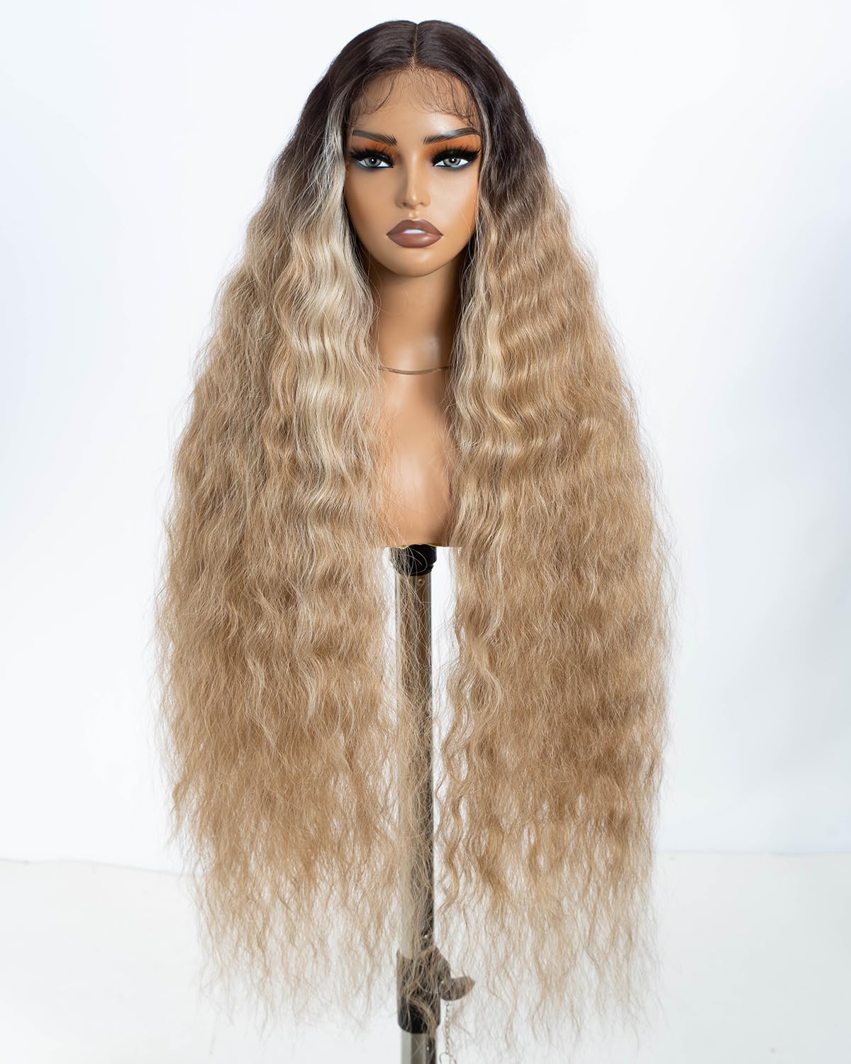 Style Icon Light Brown Super Long Curly Lace Front Wig 40 Inches Long Curly Wave Wig for Women Synthetic T Part Lace Wig 150% Density