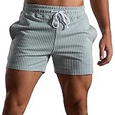 Mens Shorts 5" Casual Summer Stripes Elastic Waist Classic Fit Daily Wear Jogger Workout Cotton Shorts