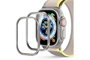 AGVEE 2 Pack Screen Cover Protector for Apple Watch Ultra 2nd 1st 49mm, 9H Tempered Glass with Titanium Aluminum Alloy Frame Bumper Case Cover, Original Touch Sensitive iWatch Film, Original