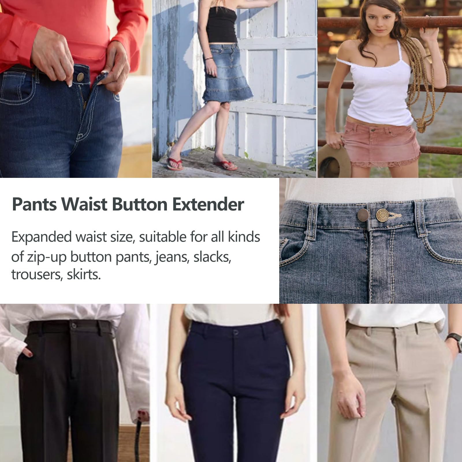 12PCS Button Extenders for Jeans, KAJUDA Pants Button Extender - Instant Waistband Extension - Adjustable Waist Extenders for Men and Women, No-Sew Solution, Assorted Colors