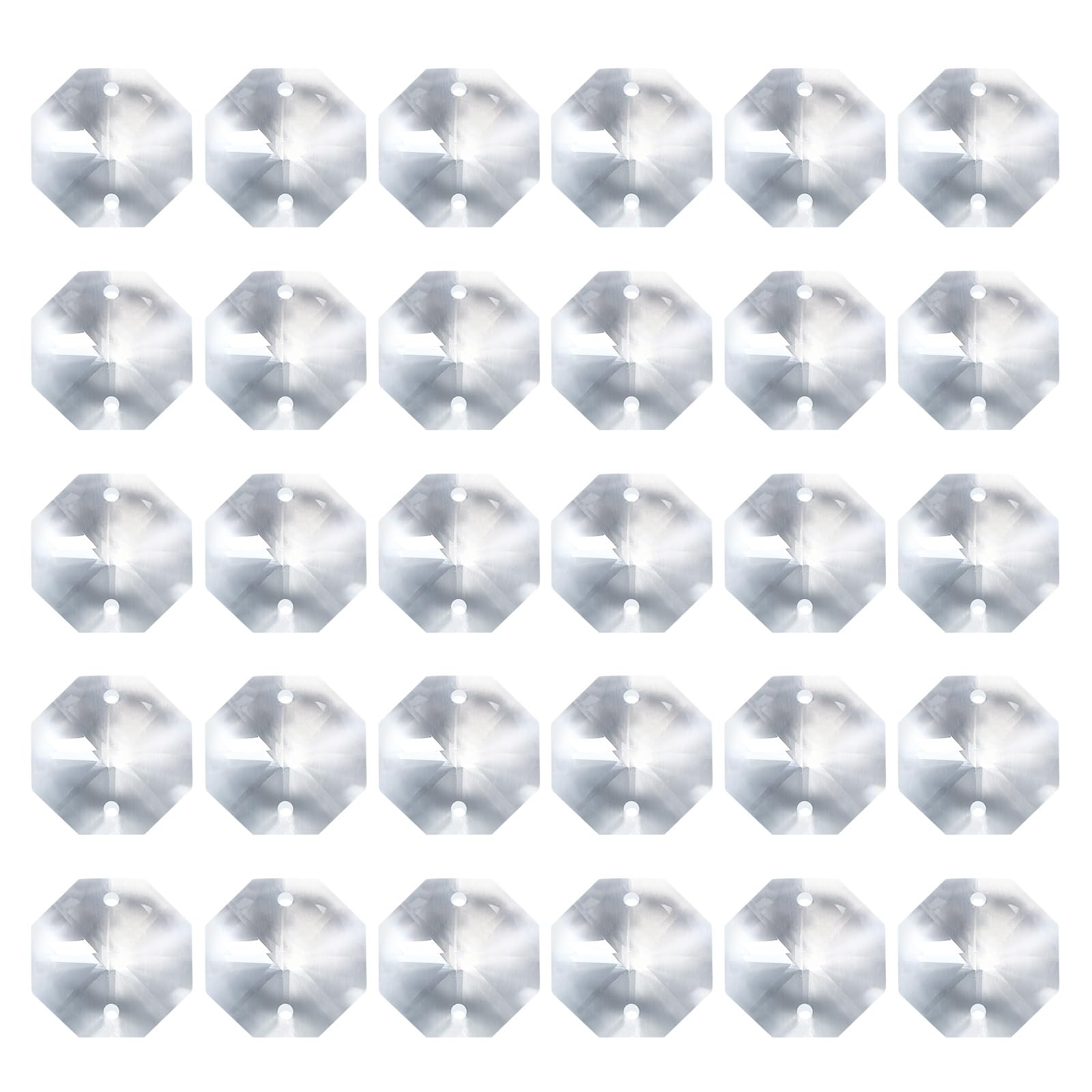 PATIKIL K9 Crystal Octagon Beads 2 Holes Pendants, 60 Pack 22mm Chandelier Prisms Parts Ornaments Hanging Beads for DIY Arts Crafts Decoration, Clear