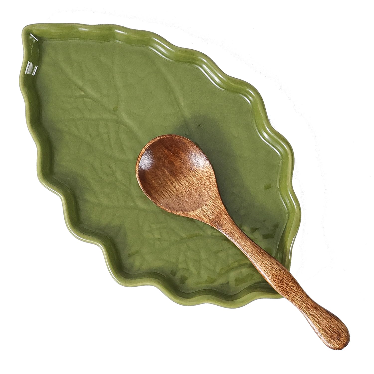 Photo 1 of Ceramic Spoon Rest for Stove Top, Cute Green Leaf Shaped Spoon Holder for Kitchen Countertop, Cooking Spoon Rest Table Decor (Green)