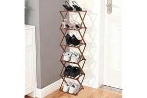 Fengzhizhu Bamboo Shoe Rack 6 Tier Foldable Shoe Rack Vertical Bamboo Shoe Organizer Free Standing Shelf for Entryway, Closet, Bedroom, Walnut Color