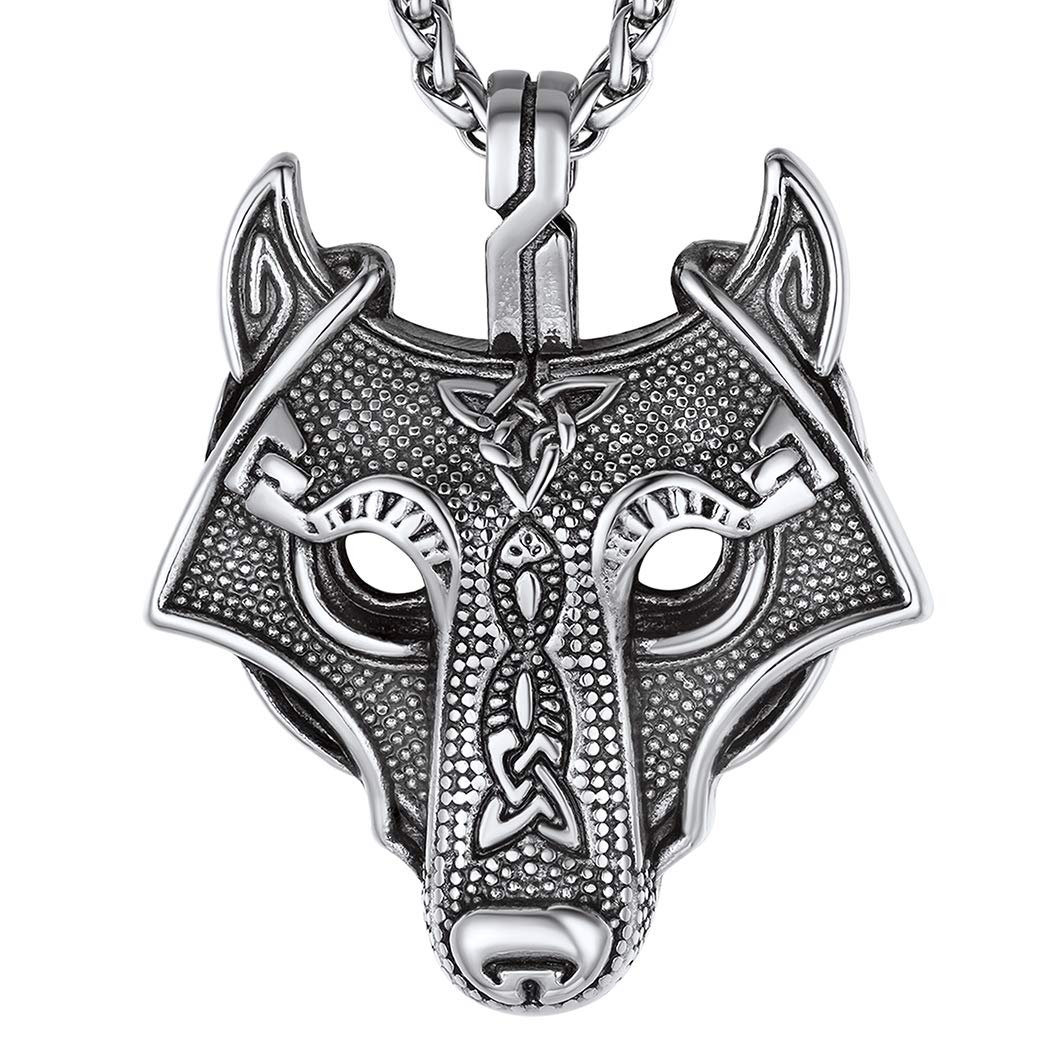 Richsteel Wolf Necklace for Men Stainless Steel Pendant Necklaces Mens Punk Chain Viking Jewellery