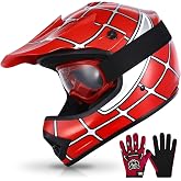 TCMT Youth Kids Dirt Bike Helmet DOT Approved Full Face Motocross Gear | 4-In-1 Set Includes Goggles, Gloves and Carry Bag, Adjustable Visor, Washable Liner, Lightweight, For ATV,UTV