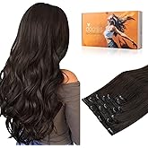DOORES Clip in Human Hair Extensions, Dark Brown 18 Inch 120g 7pcs, Real Straight Remy Hair Extensions Thick Weft for Women