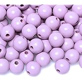 100 Wood Beads for Garlands, 16mm Wooden Loose Beads for Crafts Making (Lightpurple)