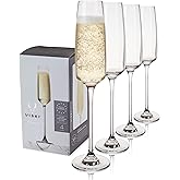 Viski Reserve Julien Champagne Flutes, Elegant Crystal Clear Champagne Glasses Gift Set for Sparkling Wine, Prosecco, Mocktails, Housewarming, Wedding Gifts, Home Bar, 5.75 oz, Set of 4