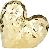 Deco 79 Porcelain Ceramic Heart Decorative Sculpture Dimensional Angled Origami Inspired Home Decor Statue, Accent Figurine 8" x 3" x 8", Gold