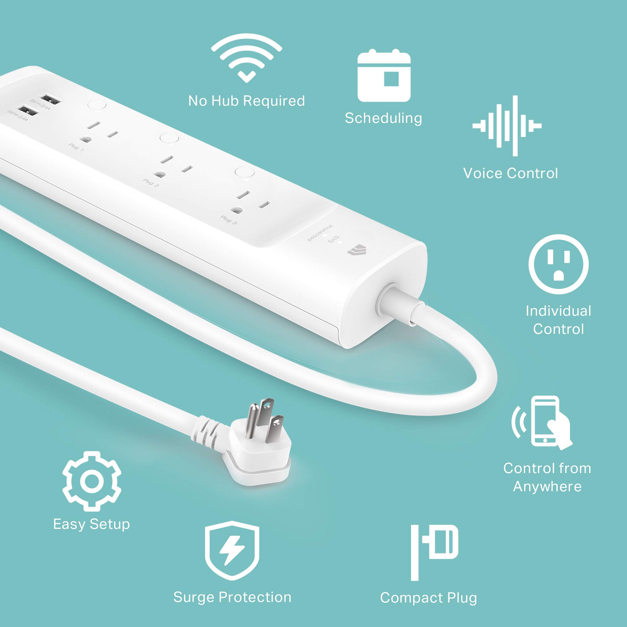 Kasa Smart Plug Power Strip KP303, Surge Protector with 3 Individually Controlled Smart Outlets and 2 USB Ports, Works with Alexa & Google Home, No Hub Required , White - View 4
