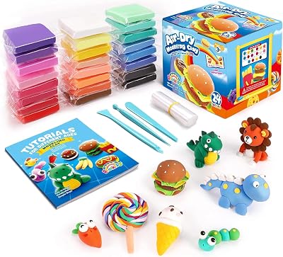 SAGO BROTHERS Air Dry Clay 24 Colors 3 Tools 72 Page Tutorial Booklet Gift Box