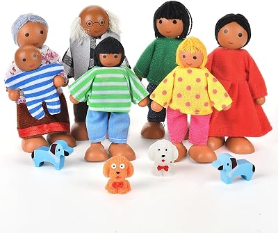 Aolso Wooden Doll Family Set 11 Pieces for Dollhouse Play, 5–10 cm Figures