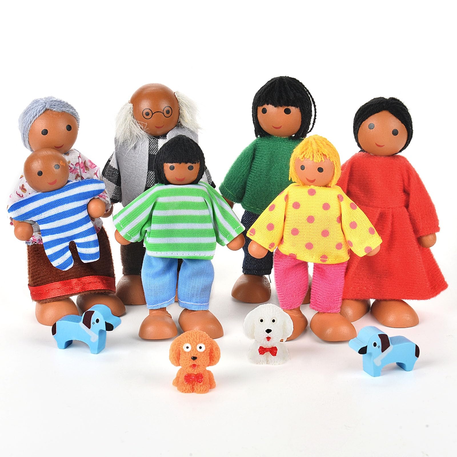 Aolso Dolls House Dolls, 11 Pieces Doll's House Doll Family Made of Wood, Figures Dolls Play Set Bending Dolls Accessories, Wooden Dollhouse Family Dolls Accessories for Dollhouses Made of Wood