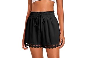 Dokotoo Womens Shorts Summer Casual Loose Elastic Waist Drawstring Lace Boho Beach Cover Up Shorts