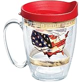 Tervis Woodgrain American Flag Insulated Tumbler with Wrap and Red Lid, 16 oz, Clear
