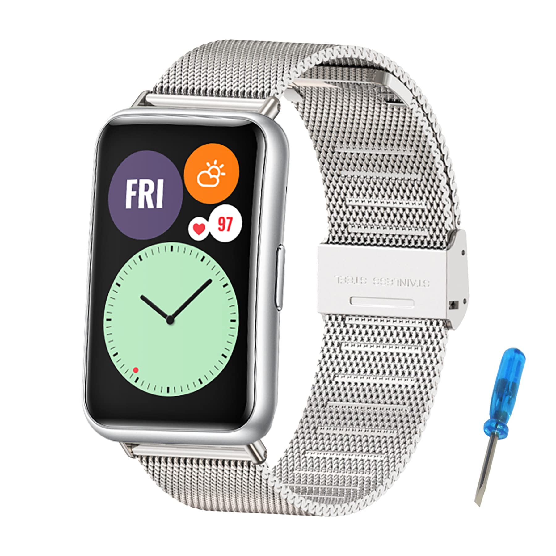 Mijobs Replacement Strap Compatible with Huawei Watch Fit Smart Watch Metal Strap Applicable to Huawei Watch Fit Bracelet Stainless Steel Strap for Huawei Watch Fit Watch Accessories, Silver