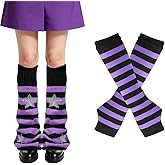 TORIHIKI 2Pairs Y2K Leg Warmers for Women, Striped Leg/Arm Warmer & Fingerless Gloves Set, Star Streetwear Leg Cover for Rave
