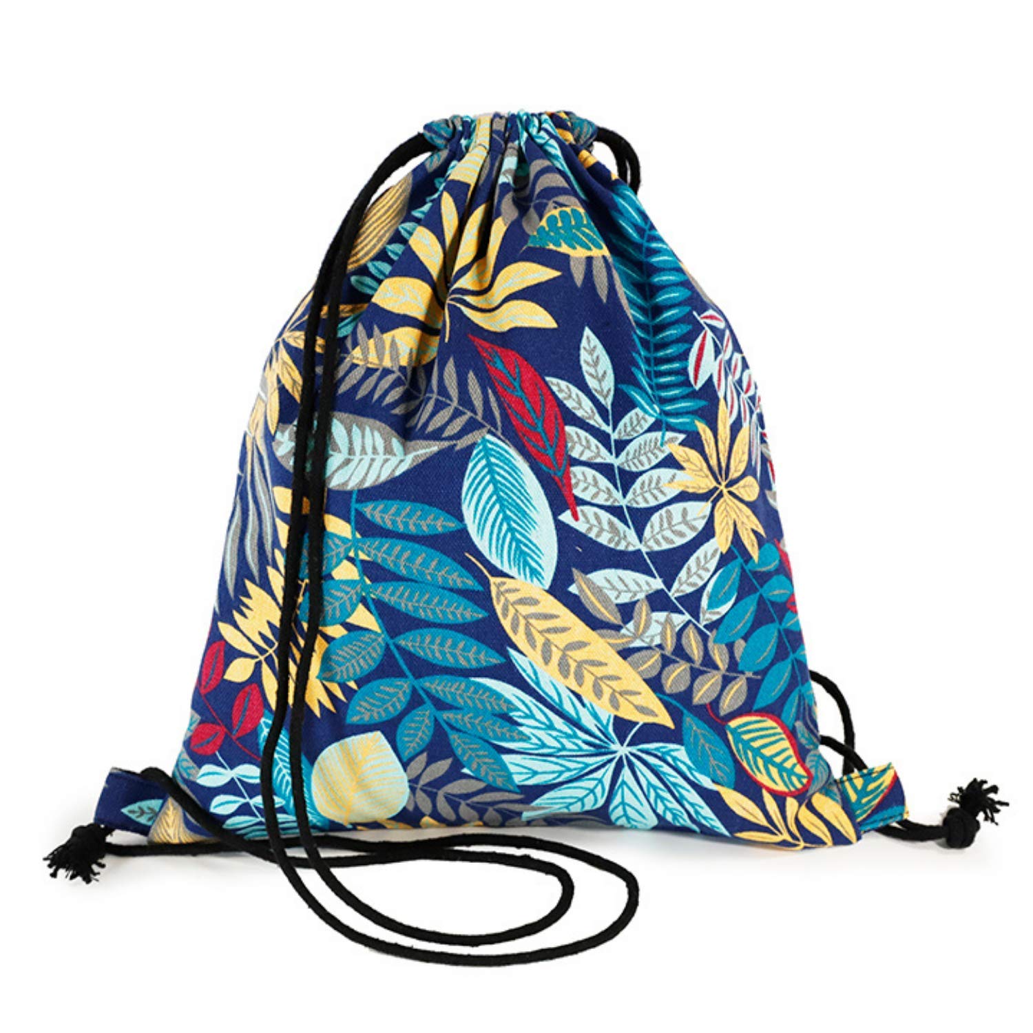 Nacnic Backpack with Handles Made of Durable Cotton Fabric, Blue background with colourful leaves