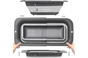 ROTTOGOON Collapsible Colander Strainer, Expandable Over the Sink Colander for Kitchen, Adjustable Silicone Sink Strainer, Foldable Large Colander Basket to Wash Vegetable, Fruit, 15" to 19.8", Gray
