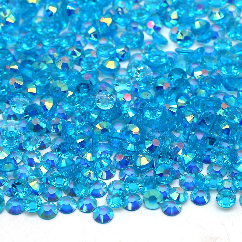 MajorCrafts 2000pcs 5mm ss20 Transparent AB Flat Back Round 14 Facets Resin Rhinestones Arts and Crafts Embellishment Gems (Clear Ocean Blue AB T28)