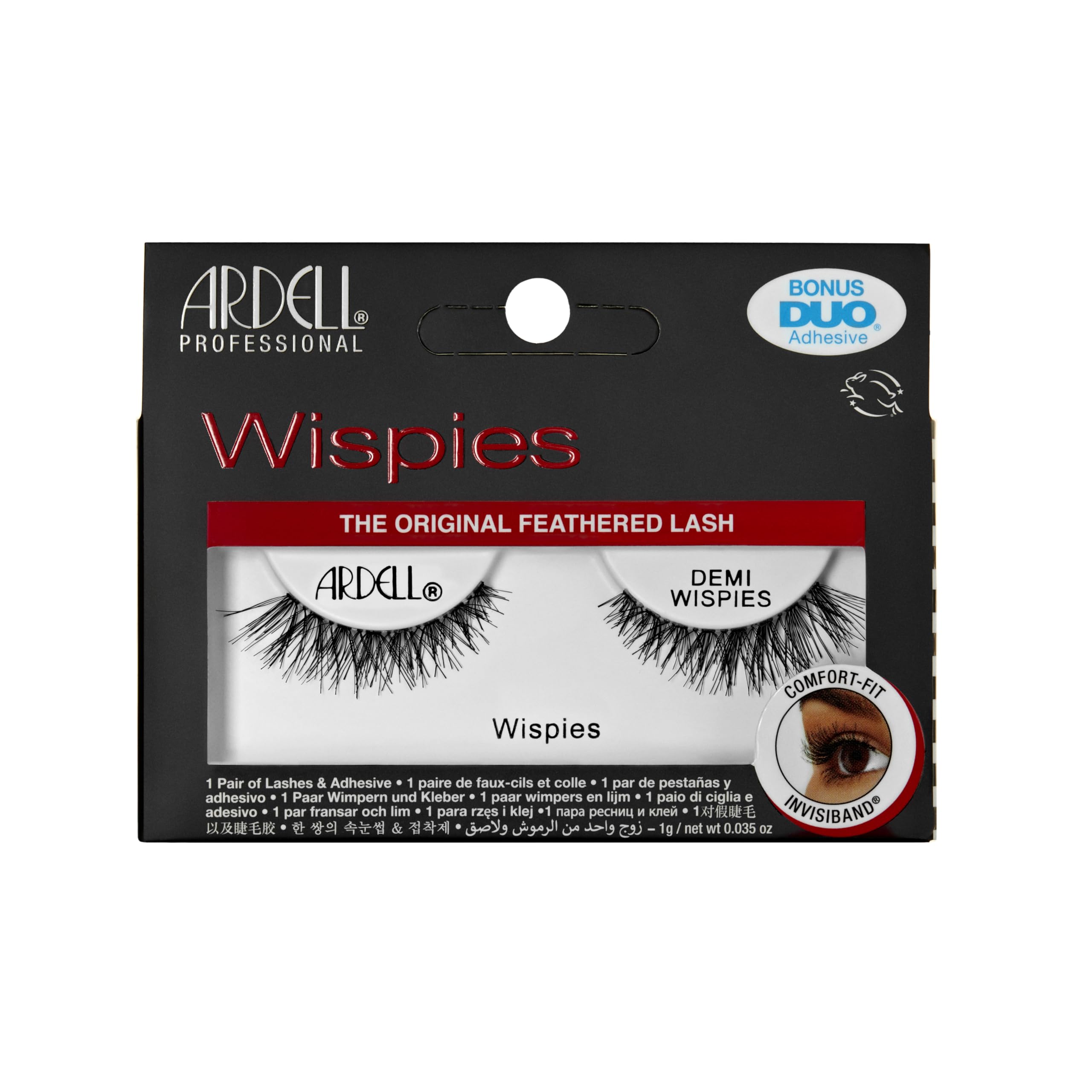Ardell Demi Wispies False Eyelashes, Duo Lash Glue Included, Medium Length Lashes with Clear Band, Vegan Friendly, 1 Pair (Pack of 1)